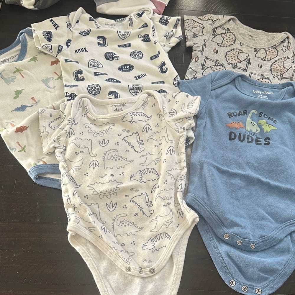 Carter's Blue and White Dinosaur Bodysuits